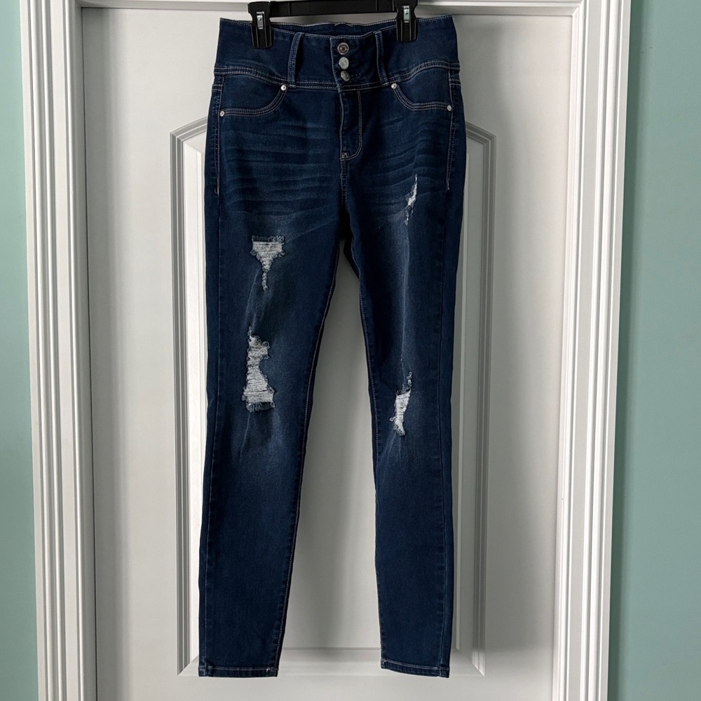 Wallflower Dark Blue Distressed Skinny Jeans